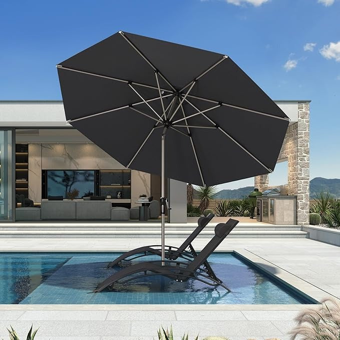 PURPLE LEAF Aluminium Parasol Waterdicht & 30° Kantelbaar, Tuin- en Terrasparasol met Middenpaal, Tafelparasol en Marktparasol voor Balkon en Tuin