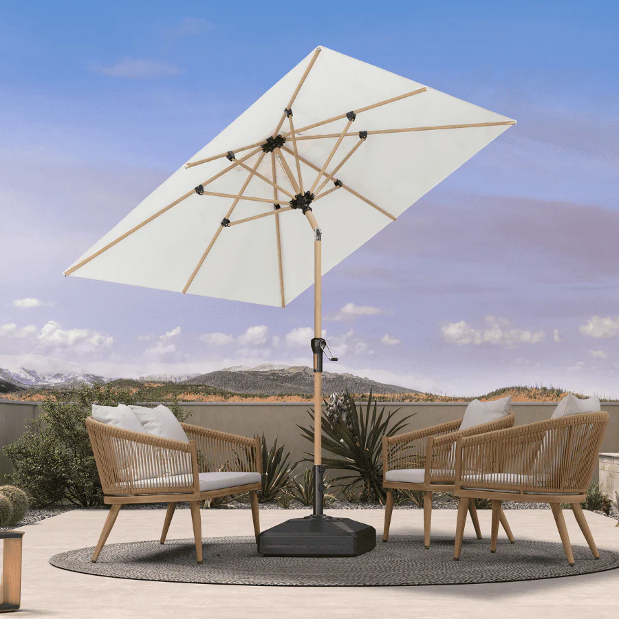 PURPLE LEAF Houtlook Parasol met Middenpaal van Aluminium, Marktparasol voor Balkon, Markt en Tuin