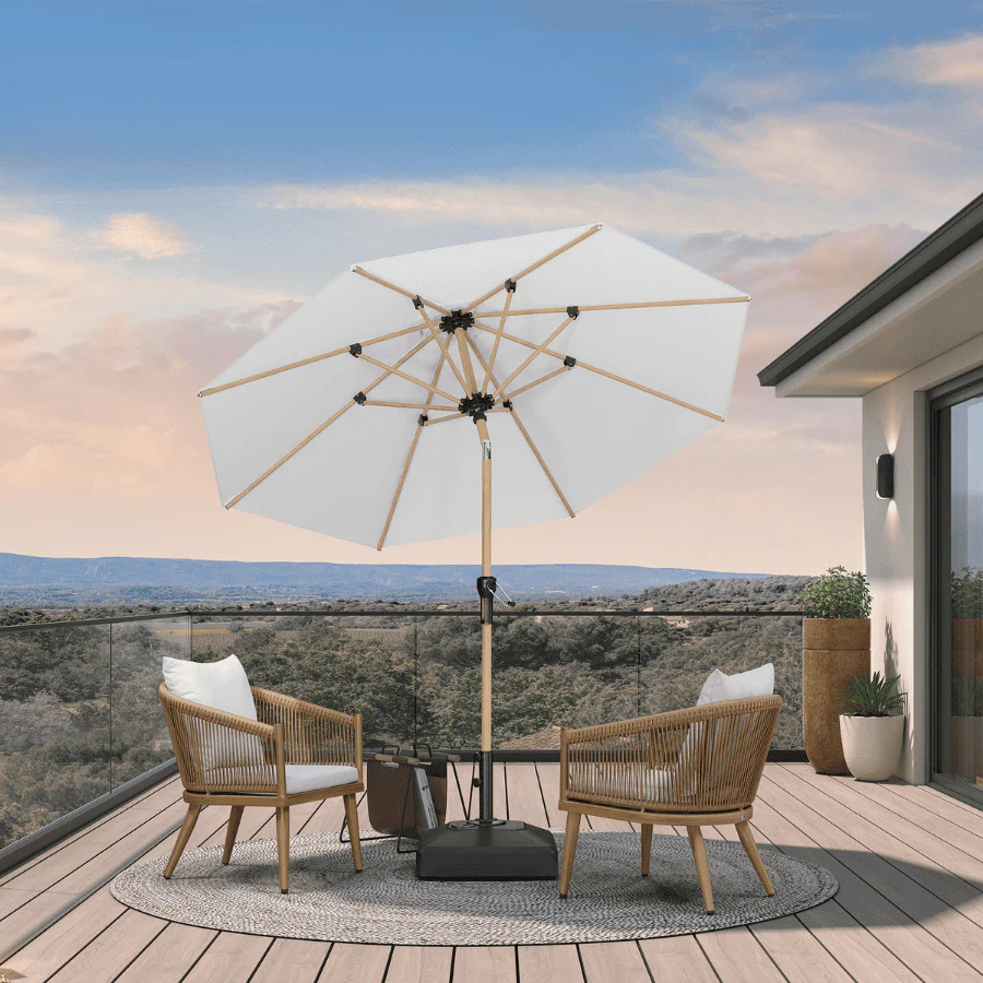 PURPLE LEAF Houtlook Parasol met Middenpaal van Aluminium, Marktparasol voor Balkon, Markt en Tuin