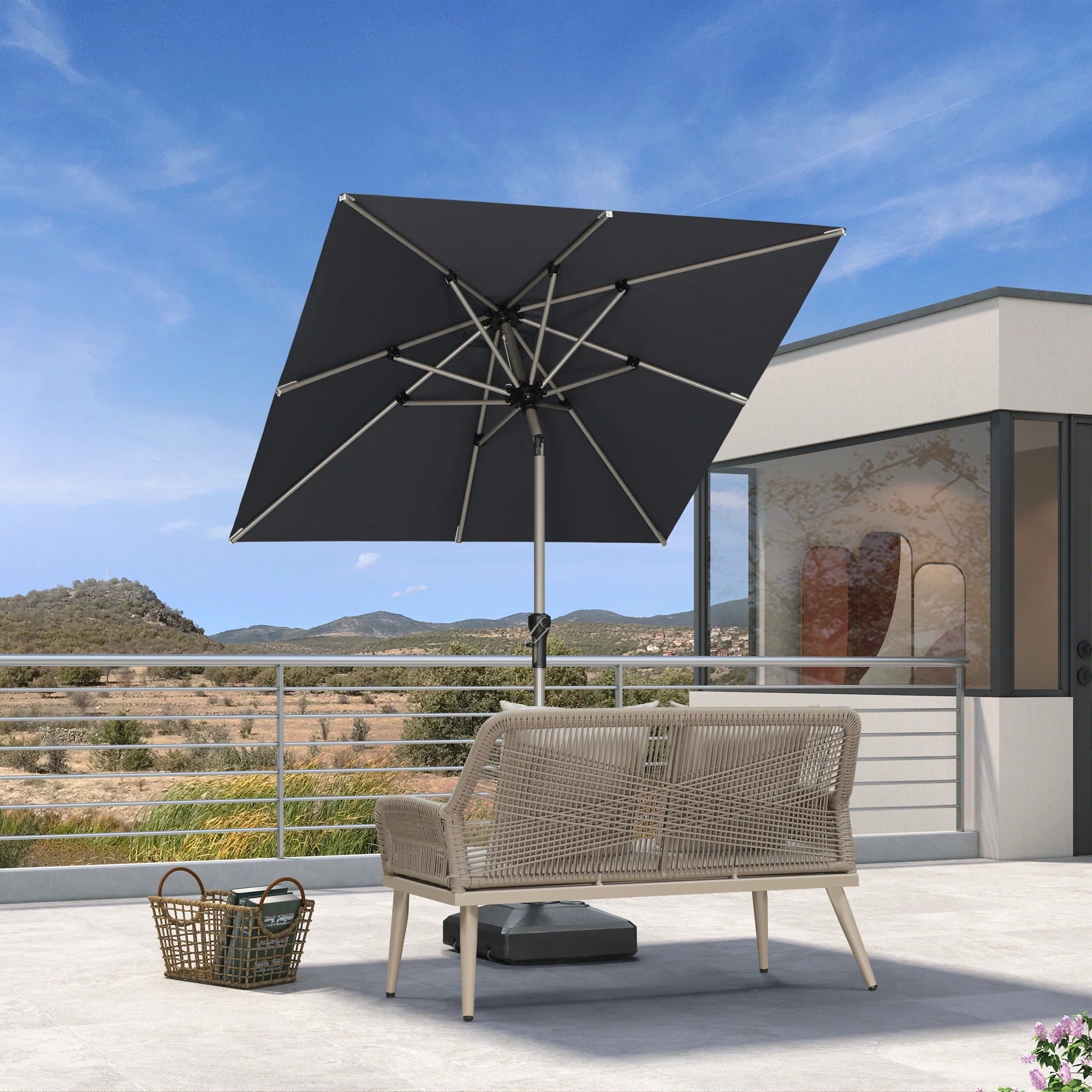 PURPLE LEAF Aluminium Parasol Waterdicht & 30° Kantelbaar, Tuin- en Terrasparasol met Middenpaal, Tafelparasol en Marktparasol voor Balkon en Tuin
