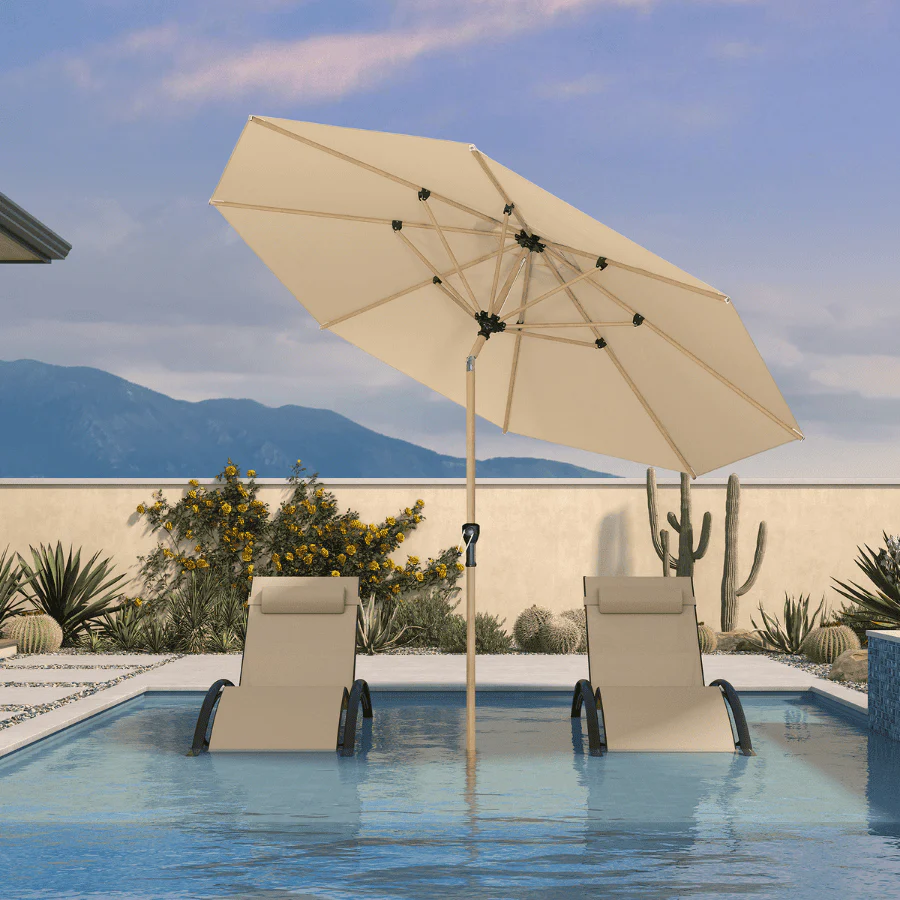 PURPLE LEAF Houtlook Parasol met Middenpaal van Aluminium, Marktparasol voor Balkon, Markt en Tuin