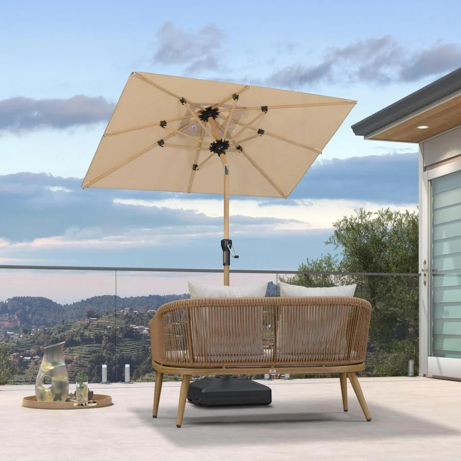 PURPLE LEAF Houtlook Parasol met Middenpaal van Aluminium, Marktparasol voor Balkon, Markt en Tuin