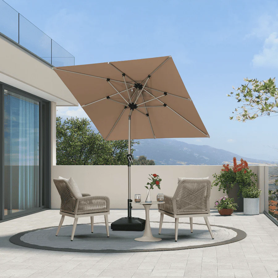PURPLE LEAF Aluminium Parasol Waterdicht & 30° Kantelbaar, Tuin- en Terrasparasol met Middenpaal, Tafelparasol en Marktparasol voor Balkon en Tuin