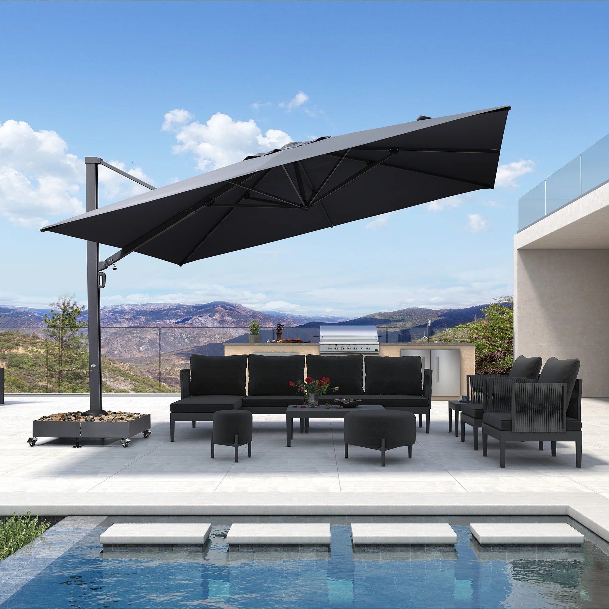PURPLE LEAF Extra Grote Aluminium Zweefparasol – Extreem Windbestendig & UV-Werend – voor Terras, Café & Buitenleven