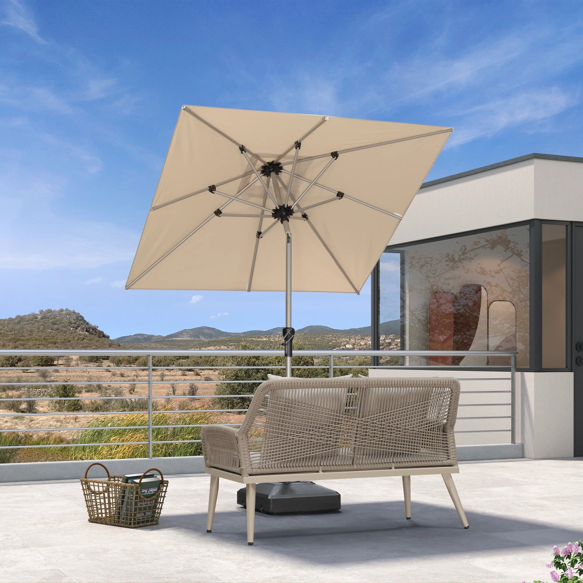 PURPLE LEAF Aluminium Parasol Waterdicht & 30° Kantelbaar, Tuin- en Terrasparasol met Middenpaal, Tafelparasol en Marktparasol voor Balkon en Tuin