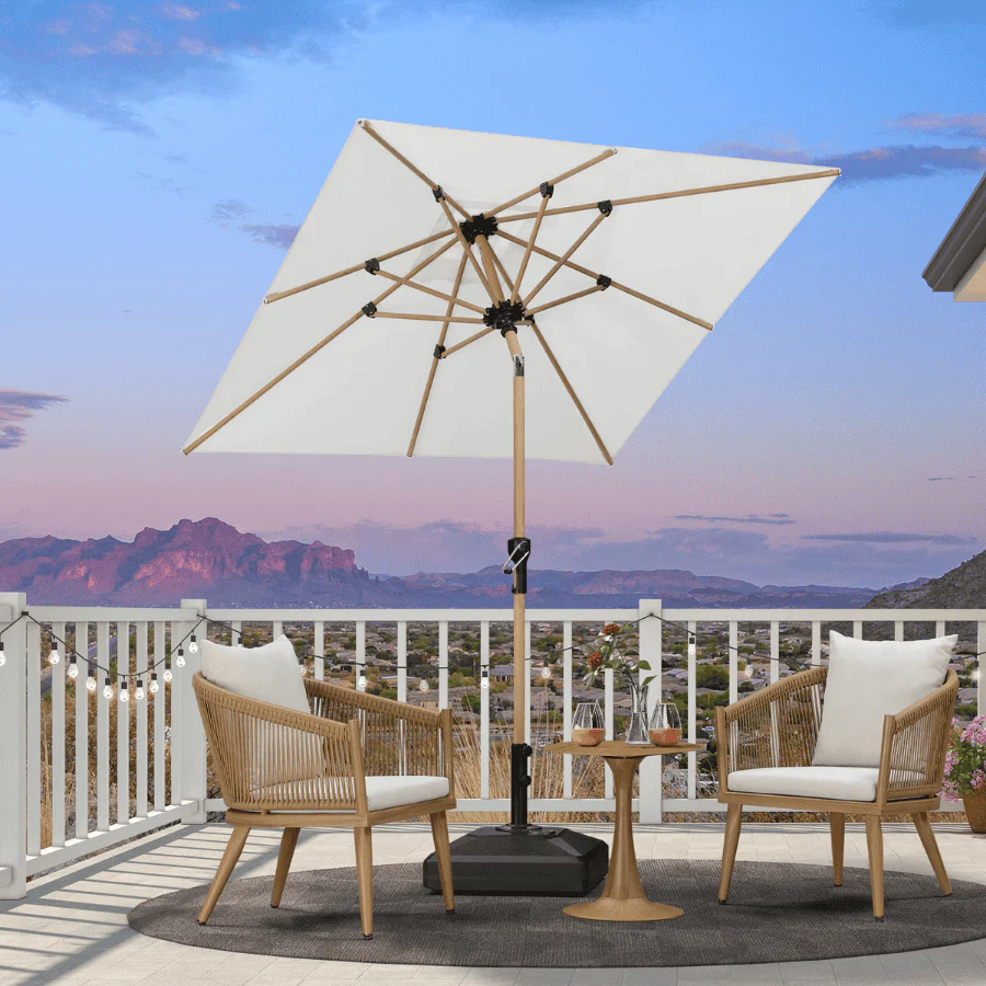PURPLE LEAF Houtlook Parasol met Middenpaal van Aluminium, Marktparasol voor Balkon, Markt en Tuin