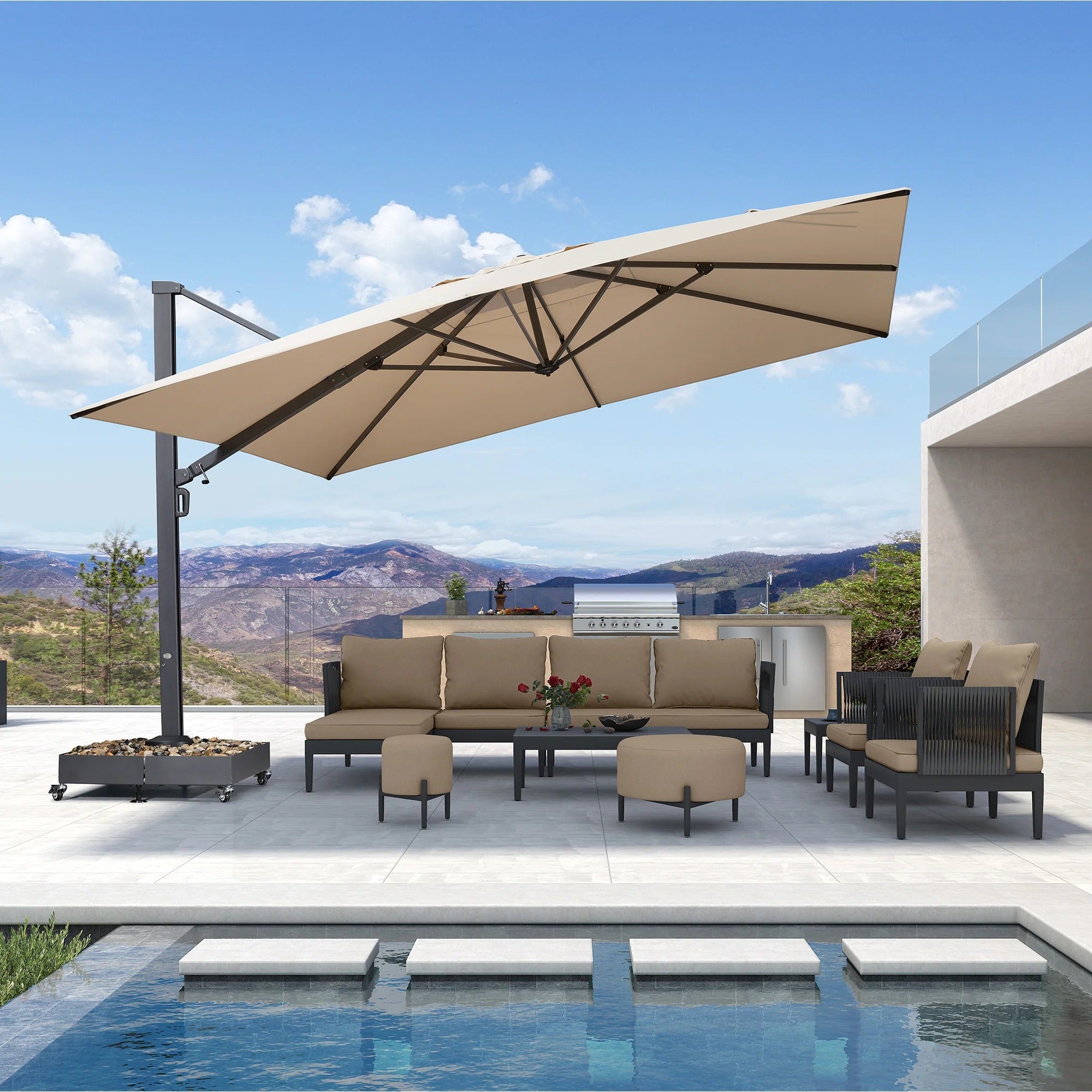 PURPLE LEAF Extra Grote Aluminium Zweefparasol – Extreem Windbestendig & UV-Werend – voor Terras, Café & Buitenleven