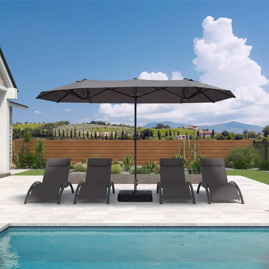 PURPLE LEAF Parasol met 3 Kappen en Voet voor Tuin en Terras