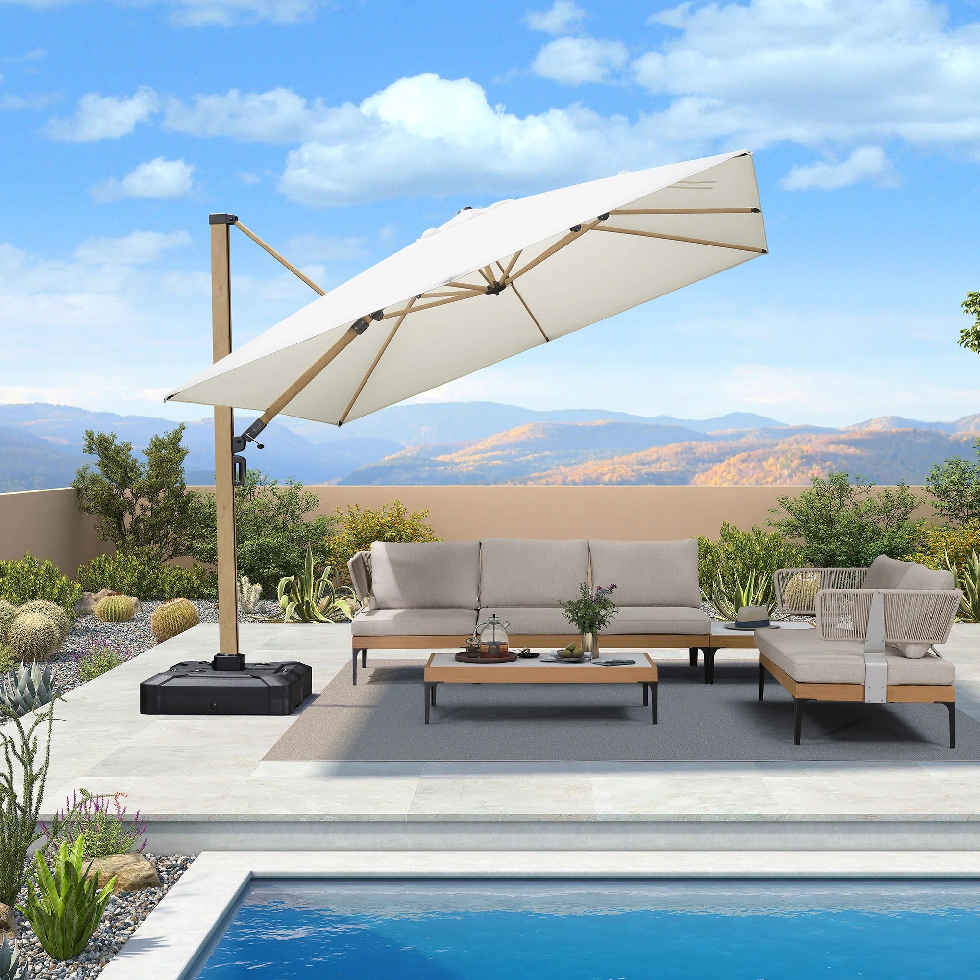 PURPLE LEAF Houtlook Zweefparasol van Aluminium voor Tuin en Terras
