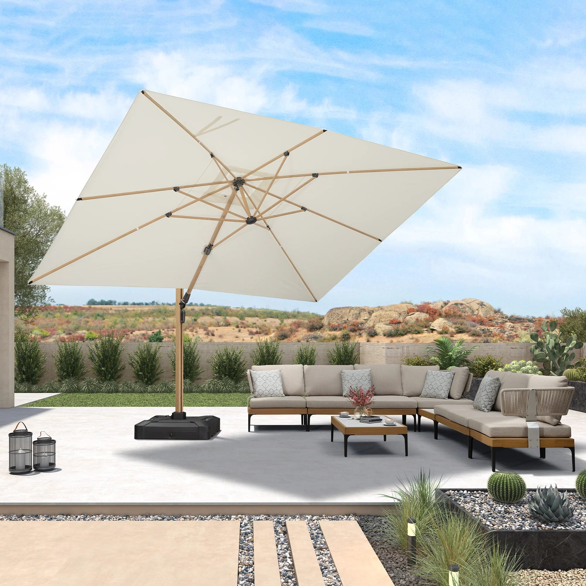 PURPLE LEAF Houtlook Zweefparasol van Aluminium voor Tuin en Terras