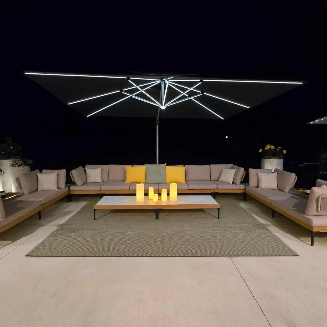 PURPLE LEAF Dubbele Top 300x300 / 330x330 cm Vierkant Outdoor  Terrasparasol Met Verlichting