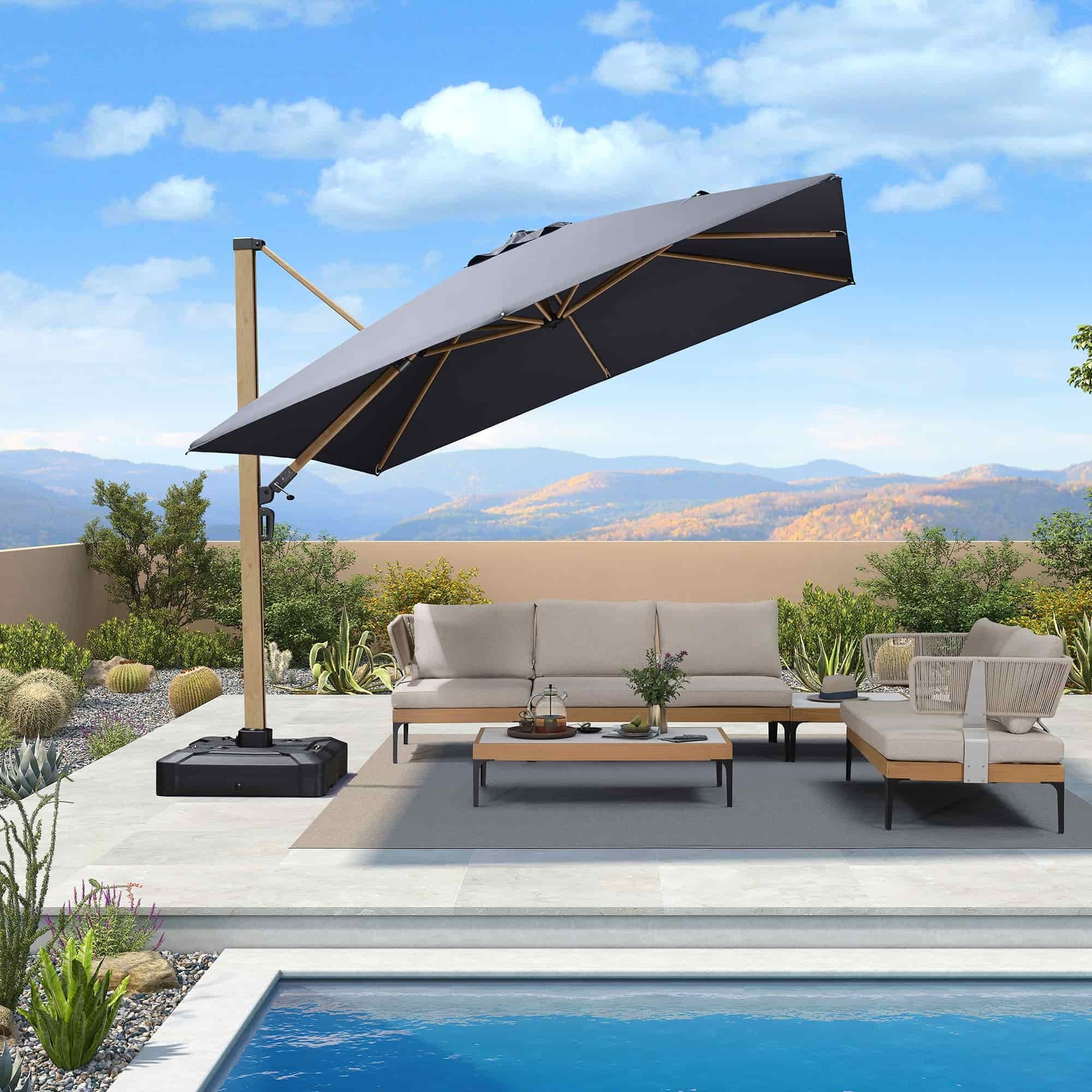 PURPLE LEAF Houtlook Zweefparasol van Aluminium voor Tuin en Terras