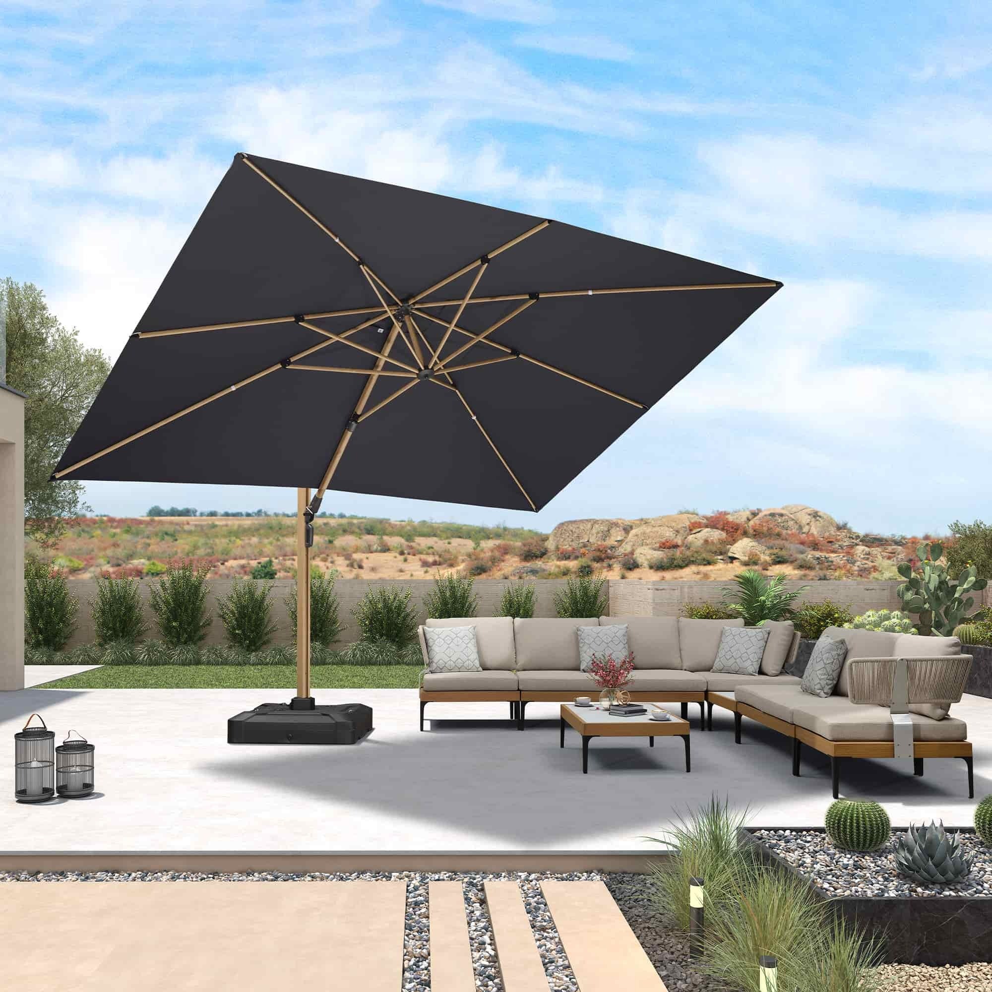 PURPLE LEAF Houtlook Zweefparasol van Aluminium voor Tuin en Terras