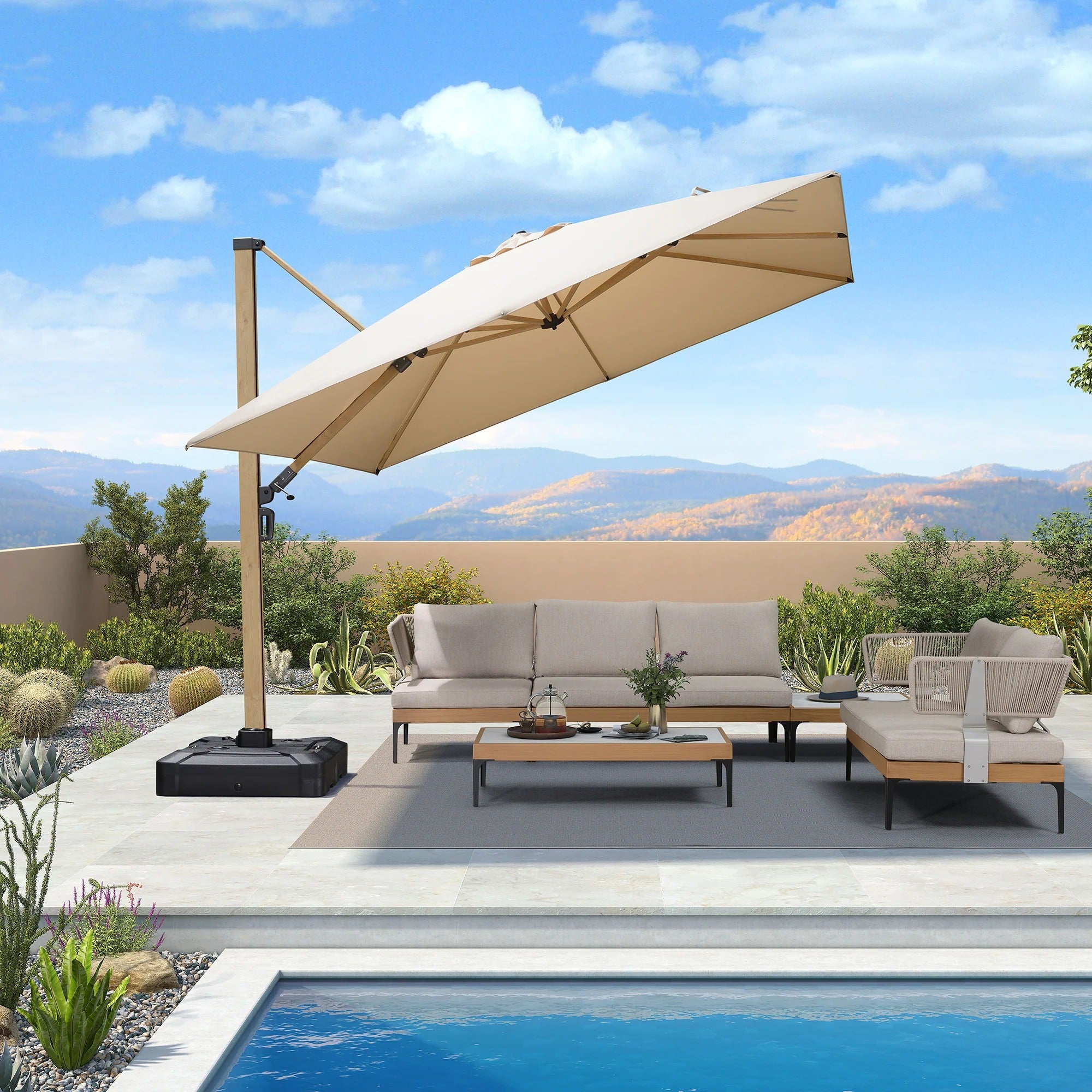 PURPLE LEAF Houtlook Zweefparasol van Aluminium voor Tuin en Terras