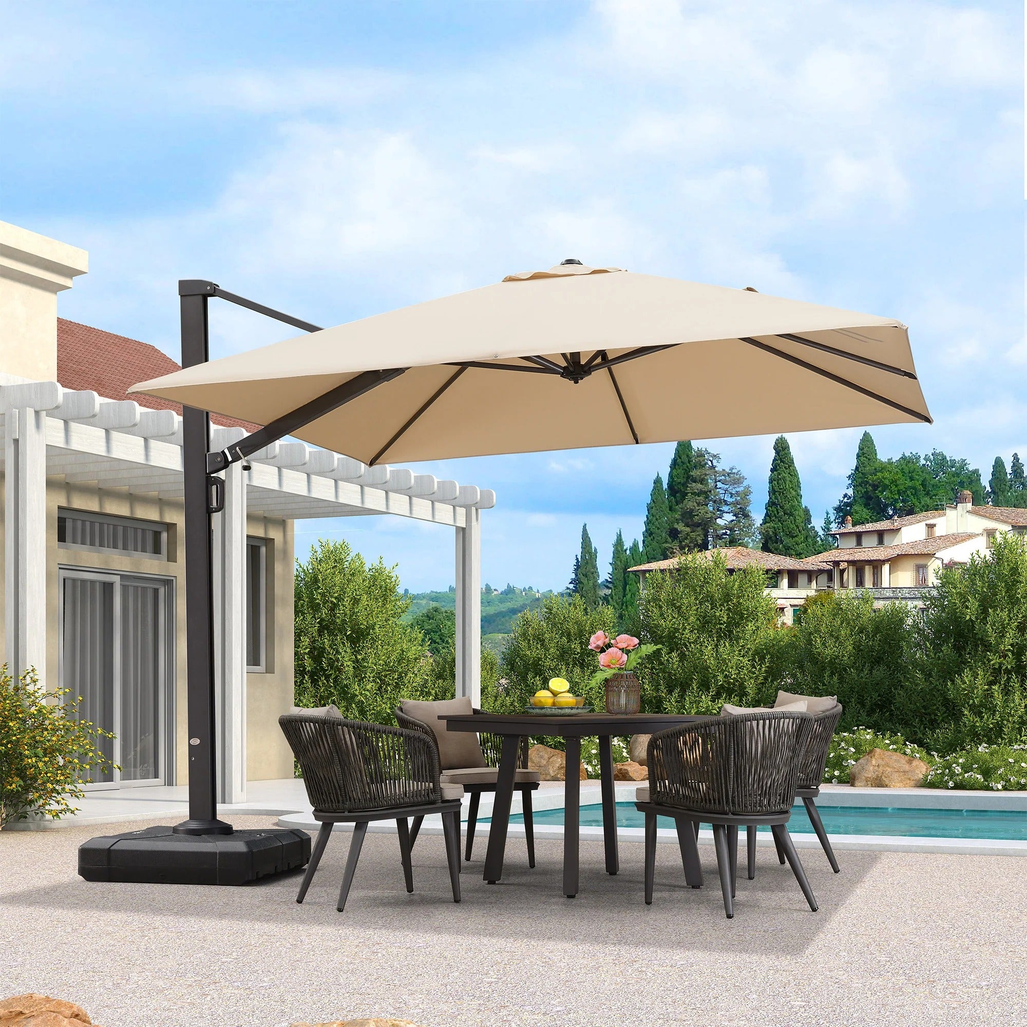 PURPLE LEAF Extra Grote Aluminium Zweefparasol – Extreem Windbestendig & UV-Werend – voor Terras, Café & Buitenleven