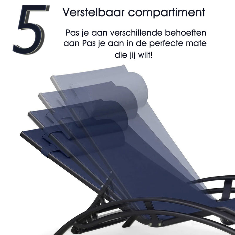 PURPLE LEAF Set Van 2 Ligstoelen, Aluminium Tuinligstoelen Met Bijzettafel en Kussens, Sneldrogend Ligbed Weerbestendig, Verstelbaar in 5 Standen, Stapelbaar.