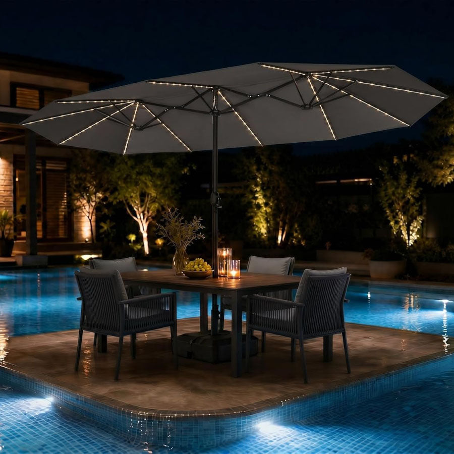 PURPLE LEAF Parasol met 3 Kappen en Voet voor Tuin en Terras