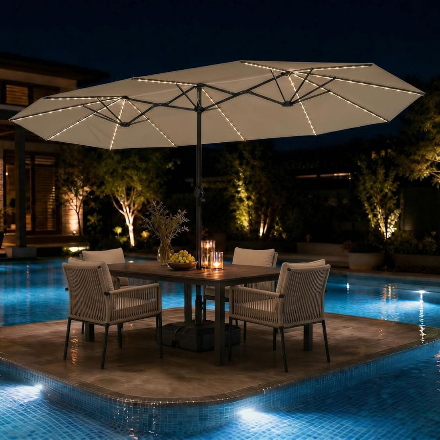 PURPLE LEAF Parasol met 3 Kappen en Voet voor Tuin en Terras