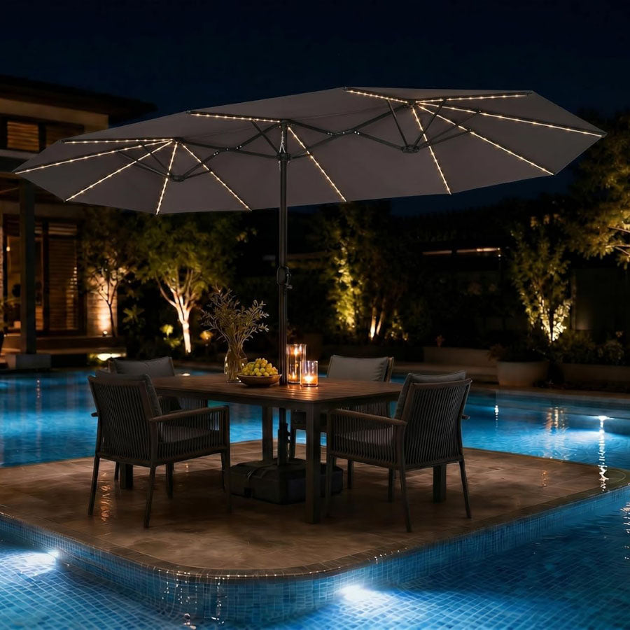 PURPLE LEAF Parasol met 3 Kappen en Voet voor Tuin en Terras