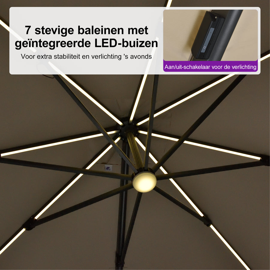 PURPLE LEAF Grote Parasol – LED Zweefparasol, 360° Draaibaar voor Tuin & Terras