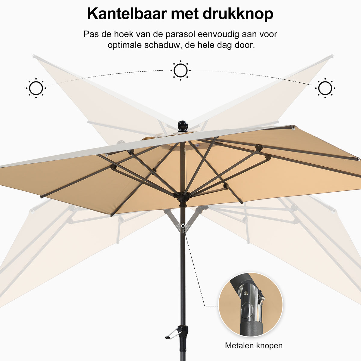 PURPLE LEAF Aluminium Kantelbare Stokparasol met Slinger – voor Balkon & Terras