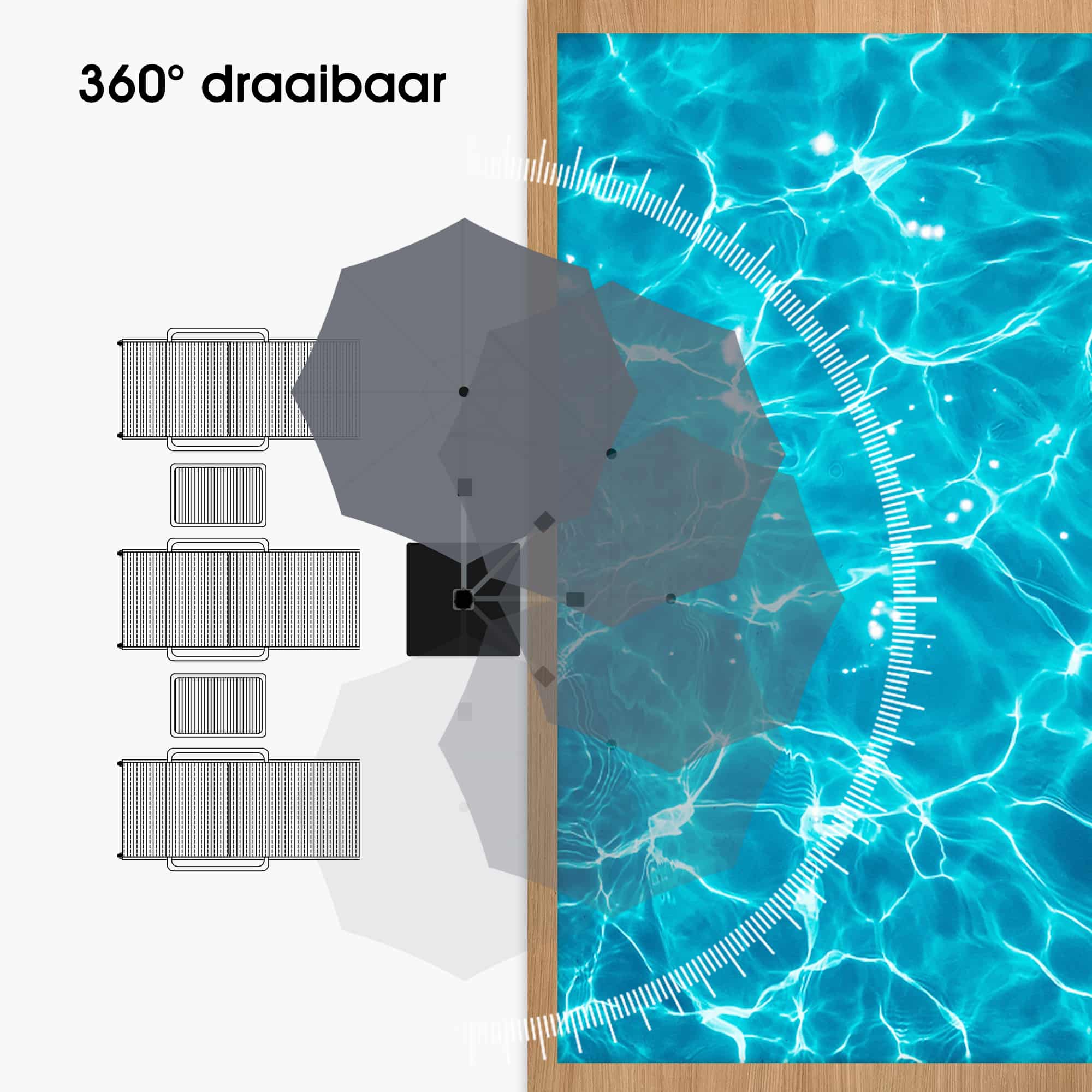 PURPLE LEAF Zweefparasol met dubbel dak, 360° draaibaar, ronde tuinparasol voor terras en tuin, 300 / 330 / 365 / 400 cm