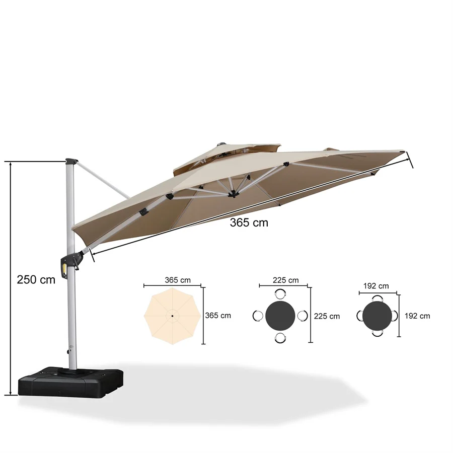 PURPLE LEAF Zweefparasol met dubbel dak, 360° draaibaar, ronde tuinparasol voor terras en tuin, 300 / 330 / 365 / 400 cm