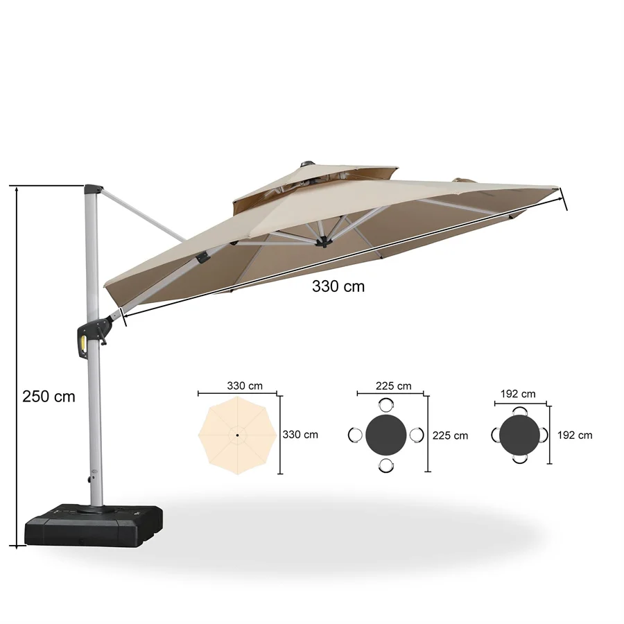 PURPLE LEAF Zweefparasol met dubbel dak, 360° draaibaar, ronde tuinparasol voor terras en tuin, 300 / 330 / 365 / 400 cm