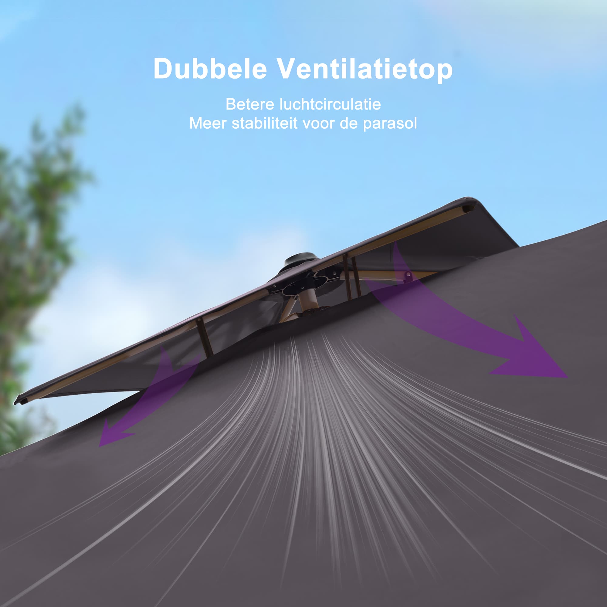 PURPLE LEAF Dubbel Top 270 x 330 / 270 x 365 / 300 x 365 / 300 x 400 cm Rechthoekige Outdoor Parasol