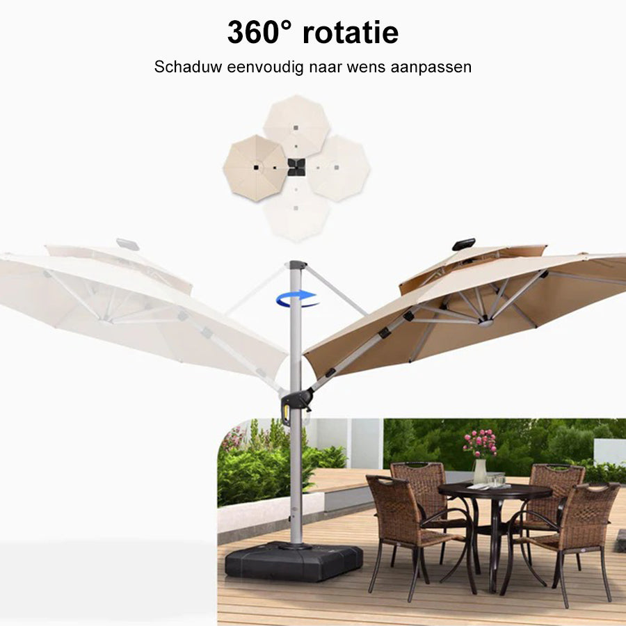 PURPLE LEAF Dubbele Top 300x300 / 330x330 cm Vierkant Outdoor  Terrasparasol Met Verlichting