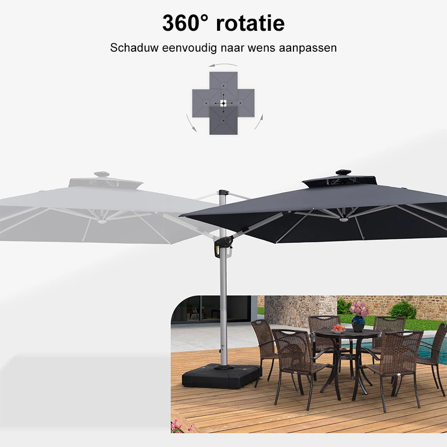 PURPLE LEAF Dubbele Top 300x300 / 330x330 cm Vierkant Outdoor  Terrasparasol Met Verlichting