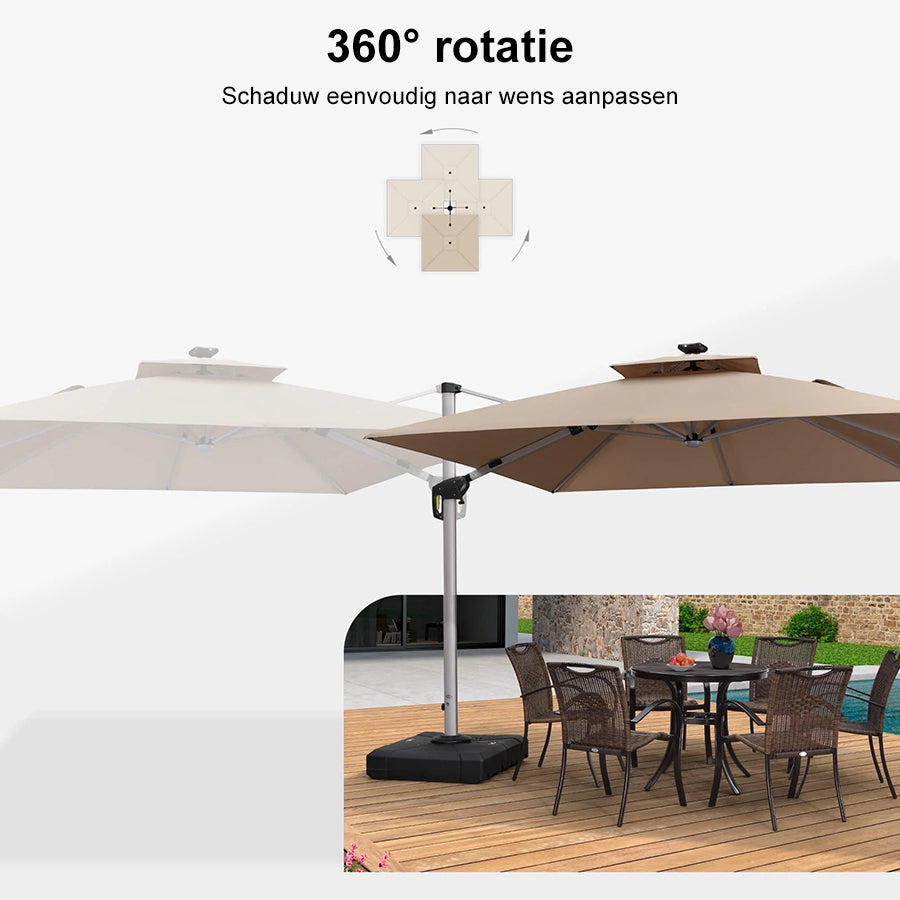 PURPLE LEAF Dubbele Top 300x300 / 330x330 cm Vierkant Outdoor  Terrasparasol Met Verlichting