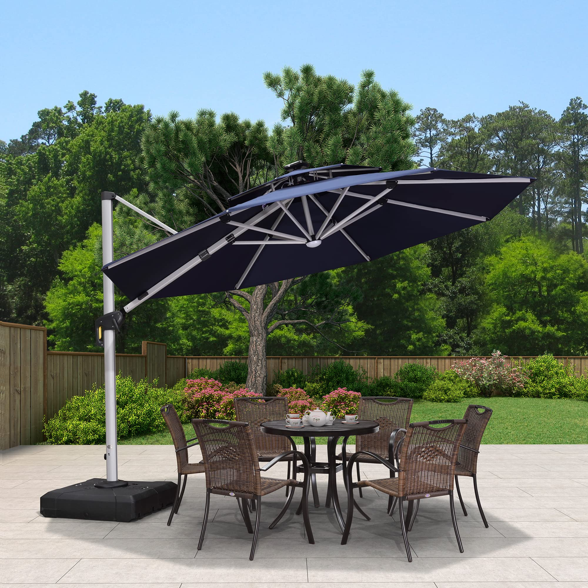 PURPLE LEAF Ronde Outdoor terrasparasol van 300cm/330cm/365cm Met Verlichting