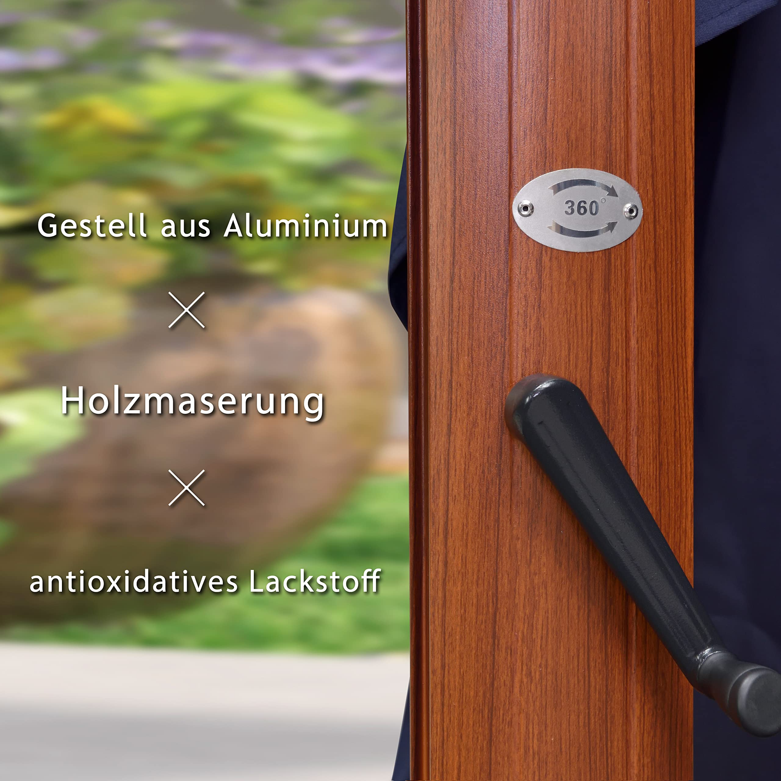 PURPLE LEAF Dubbele Top 330cm/365cm Ronde Aluminium Terrasparasol In Houtkleur