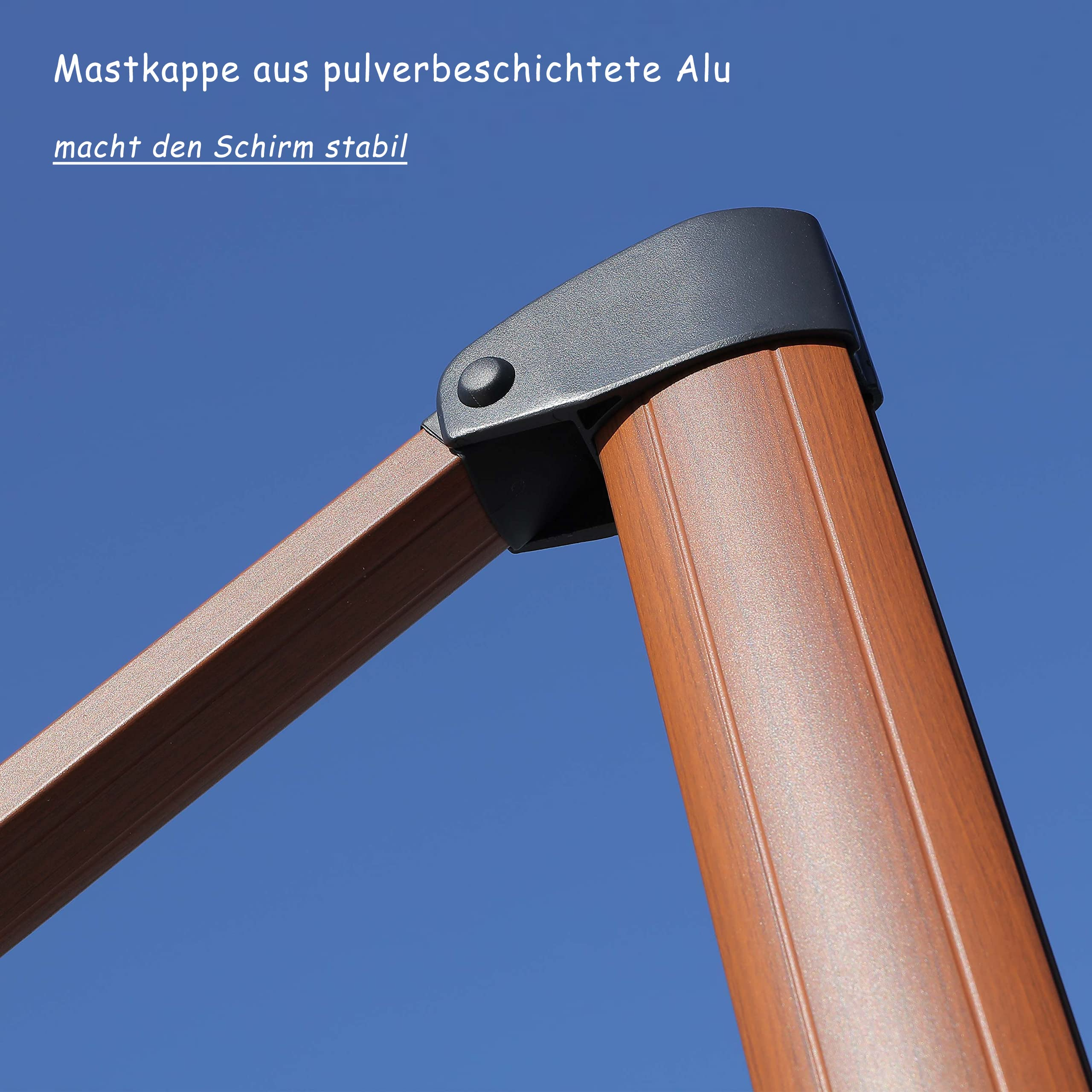 PURPLE LEAF Dubbele Top 330cm/365cm Ronde Aluminium Terrasparasol In Houtkleur